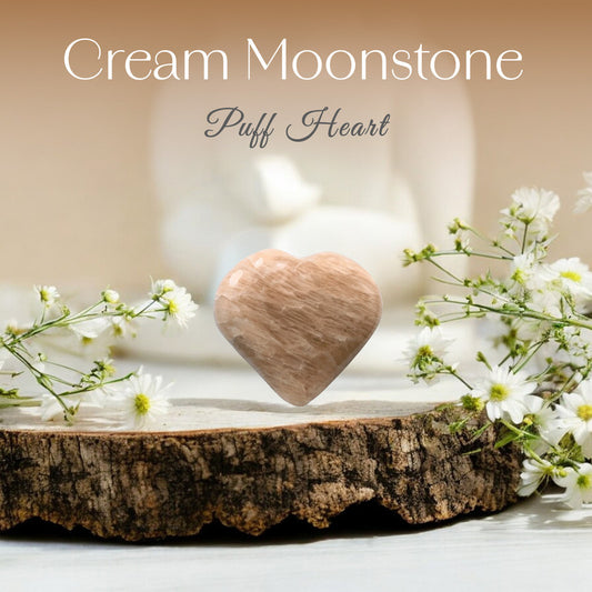 Cream Moonstone Puff Heart