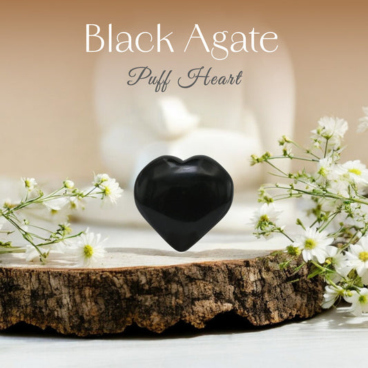 Black Agate Puff Heart