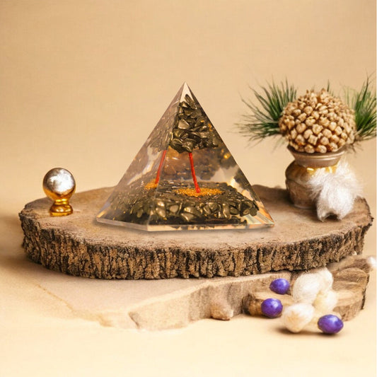 Pyrite Tree of Life Orgone Crystal Pyramid
