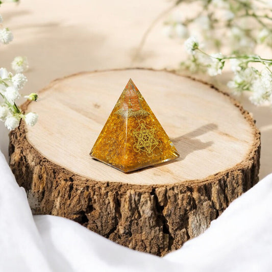 Citrine Orgone Crystal Pyramid With Metatron Grid