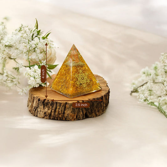 Citrine Orgone Crystal Pyramid With Metatron Grid