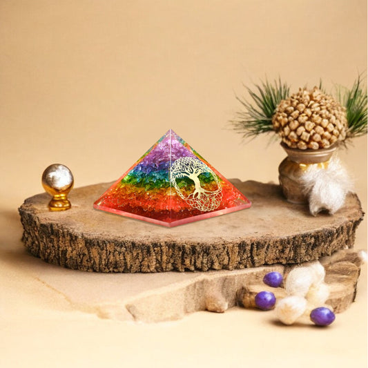 Seven Chakra Golden Tree of Life Orgone pyramid