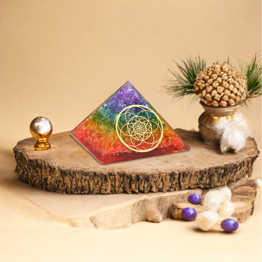 Seven Chakra Golden Seed of Life Orgone Crystal Pyramid