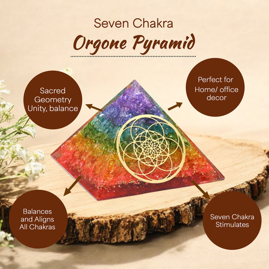 Seven Chakra Golden Seed of Life Orgone Crystal Pyramid
