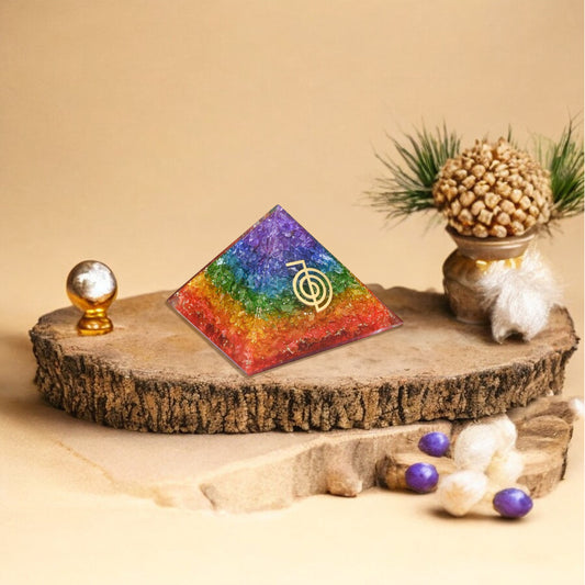 Seven Chakra Golden Choku Rei Orgone Crystal Pyramid