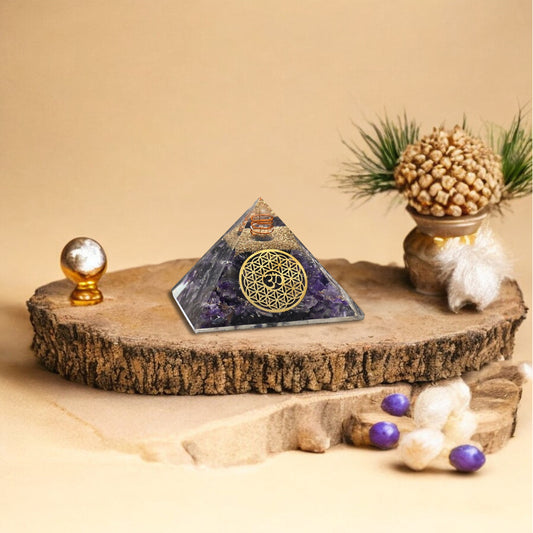 Amethyst Flower of Life Orgone Crystal Pyramid