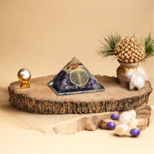 Amethyst Golden Tree of Life Orgone Pyramid