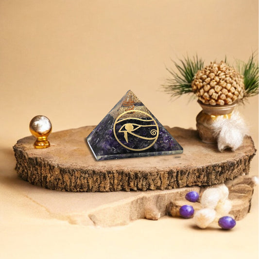 Amethyst Eye of Horus Orgone Crystal Pyramid