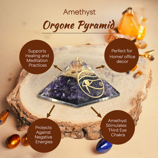 Amethyst Eye of Horus Orgone Crystal Pyramid