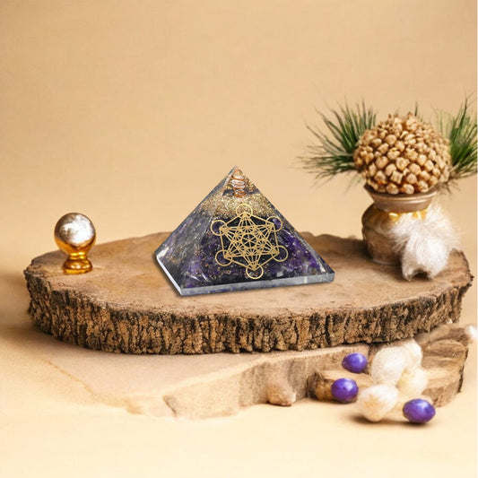Amethyst Metatron’s Cube Orgone Crystal Pyramid