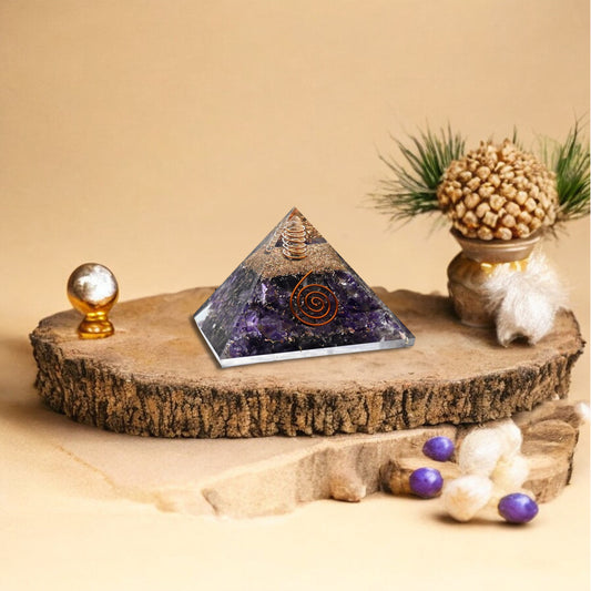 Amethyst Copper Spiral Orgone Crystal Pyramid