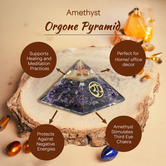 Amethyst Om Symbol Orgone Crystal Pyramid