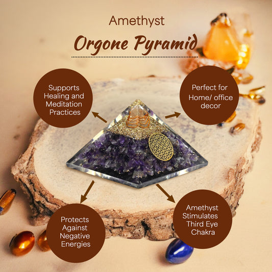 Amethyst Golden Tree of Life Orgone Crystal Pyramid