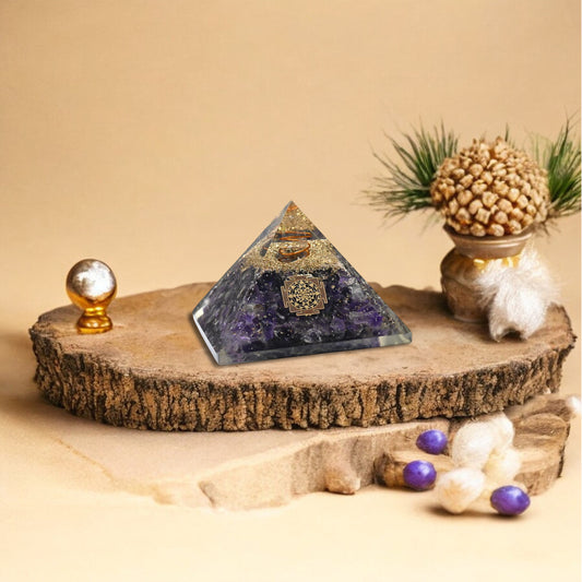 Amethyst Sri Yantra Orgone Crystal Pyramid