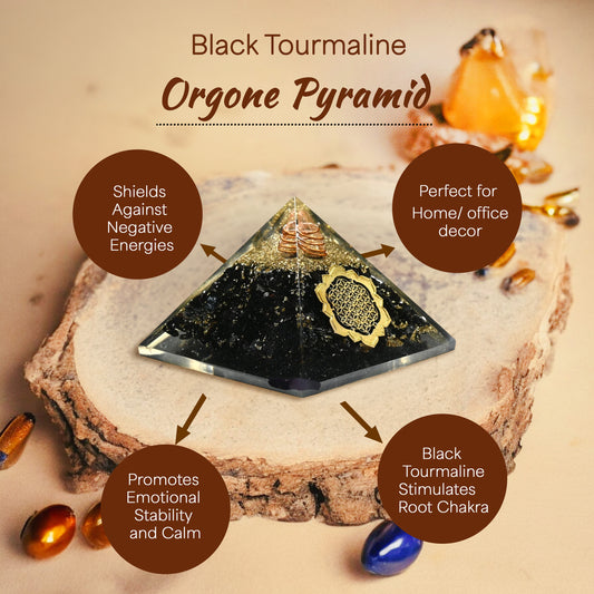 Black Tourmaline Flower of Life Orgone Pyramid