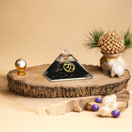 Black Tourmaline Om Orgone Crystal Pyramid