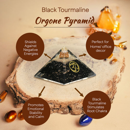 Black Tourmaline Om Orgone Crystal Pyramid