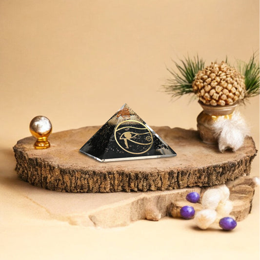 Black Tourmaline Eye of Horus Orgone Pyramid