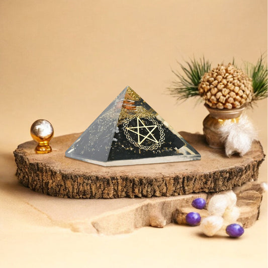 Black Tourmaline Pentagram Orgone Crystal Pyramid