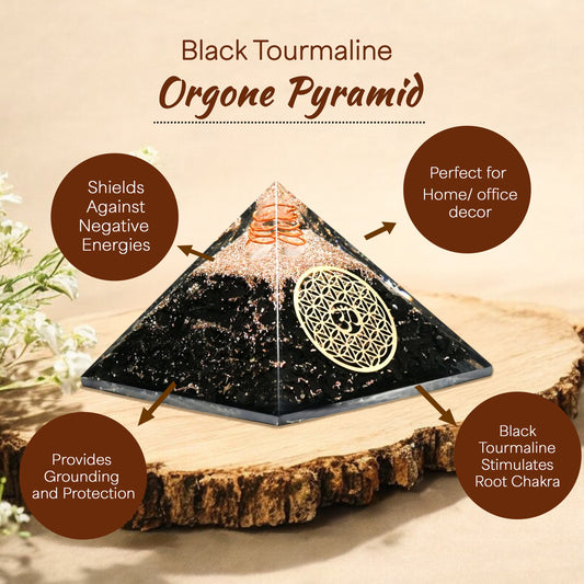 Black Tourmaline Golden Om Orgone Crystal Pyramid