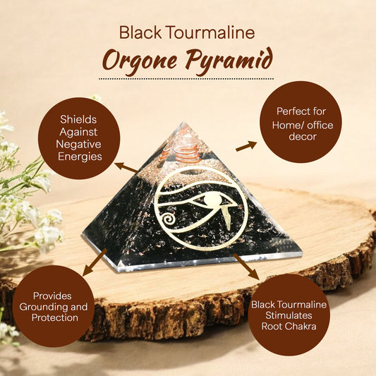 Black Tourmaline Golden Eye of Horus Orgone Pyramid