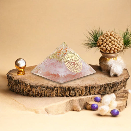 Rose Quartxz Golden Om Orgone Crystal Pyramid