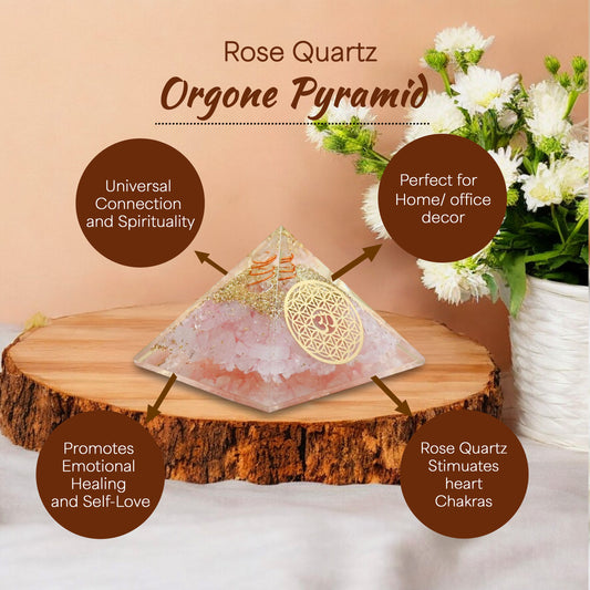 Rose Quartxz Golden Om Orgone Crystal Pyramid