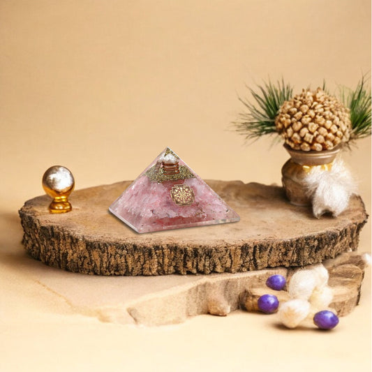 Rose Quartz Sri Yantra Orgone Crystal Pyramid