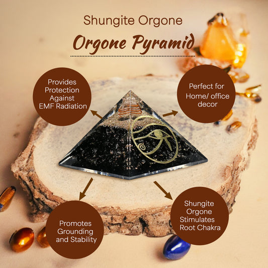 Shungite Eye Of Horous Orgone Crystal Pyramid