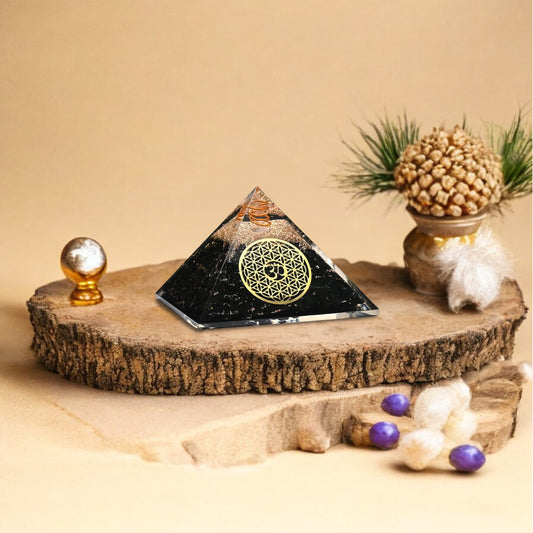 Shungite Om Orgone Crystal Pyramid