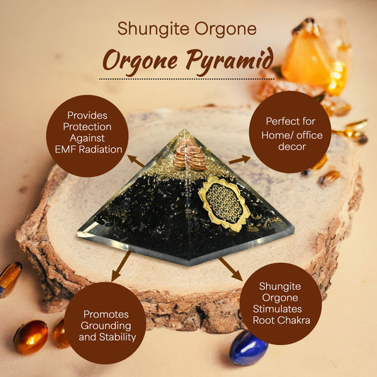 Shungite Sacred Geometry Orgone Crystal Pyramid