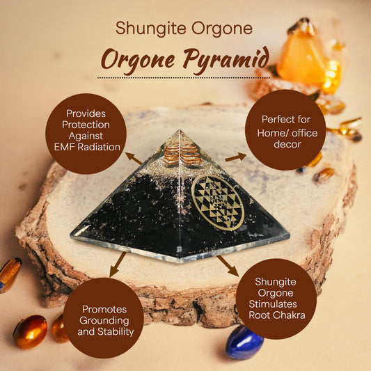 Shungite sri yantra Orgone Crystal Pyramid