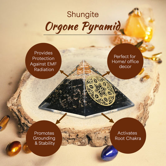 Shungite Flower of Life Orgone Crystal Pyramid