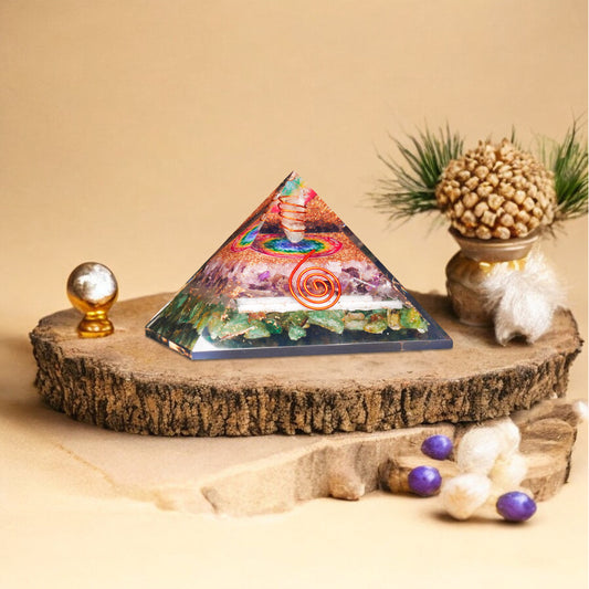 Green Aventurine, Amethyst, and Clear Quartz Orgone Pyramid