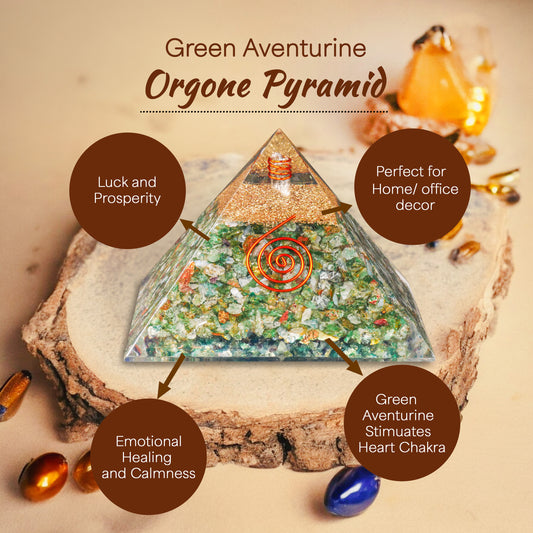 Green Aventurine Copper Coil Orgone Crystal Pyramid