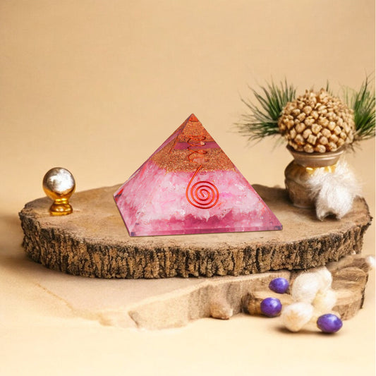 Rose Quartz Copper Coil Orgone Crystal Pyramid
