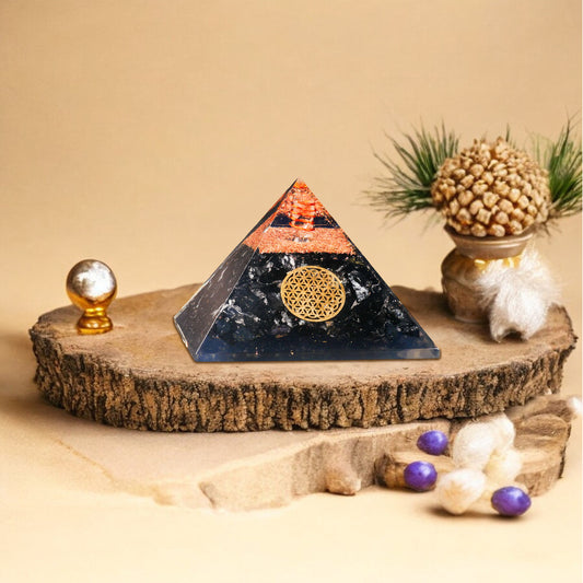 Black Tourmaline Flower Of Life Orgone Crystal Pyramid