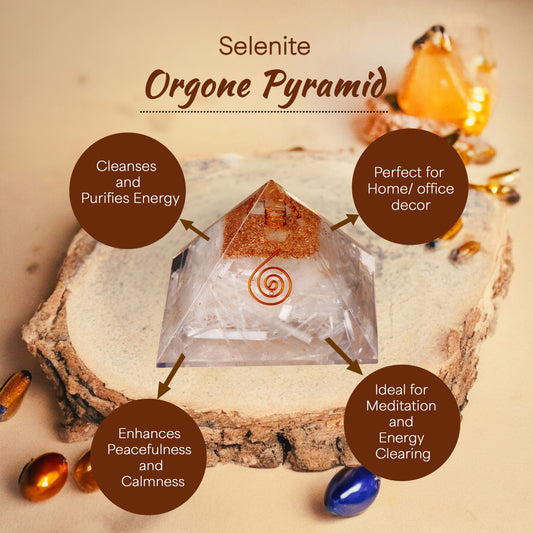 Selenite Copper Coil Orgone Crystal Pyramid