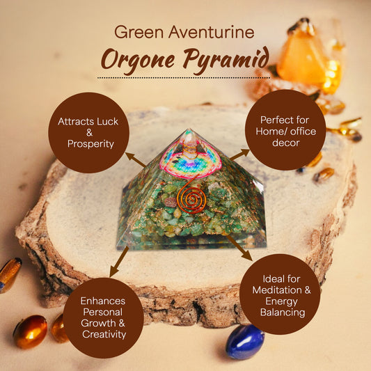 Green aventurine Flower of Life Orgone Crystal Pyramid
