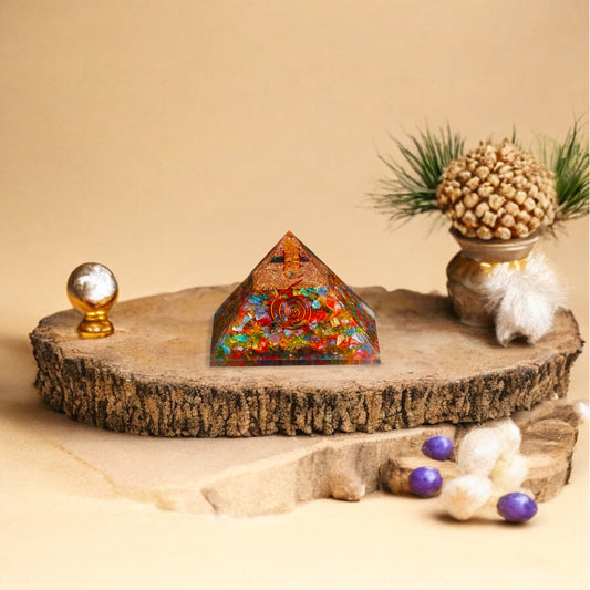 Mix Chakra With Copper Coil Orgone Healing Crystal Pyramid