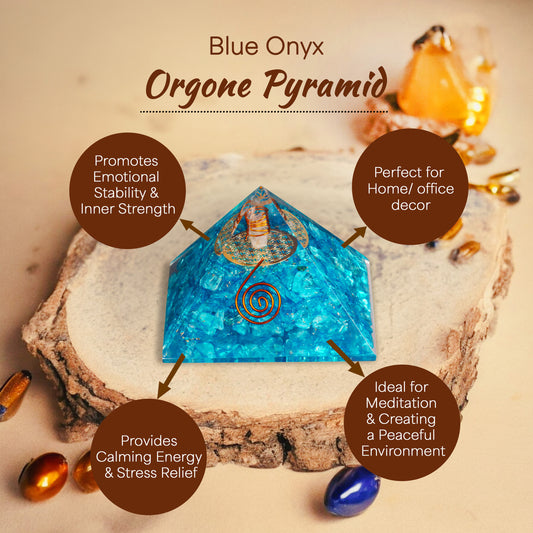 Blue Onyx Copper Coil Orgone Crystal Pyramid