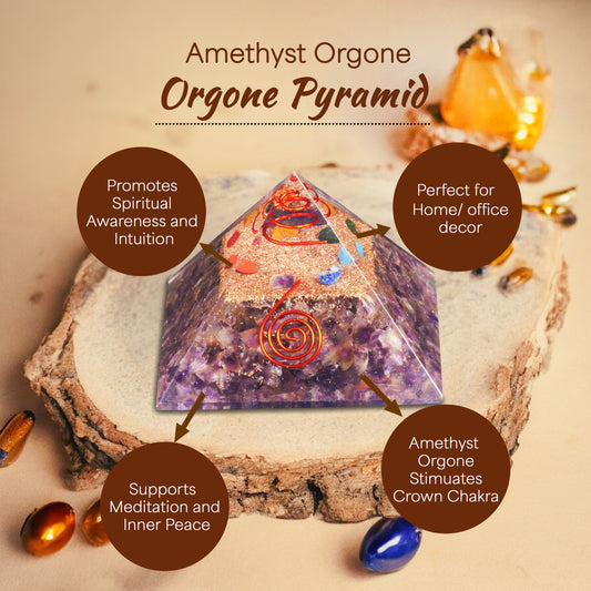 Amethyst Mix Seven Chakra Orgone Crystal Pyramid