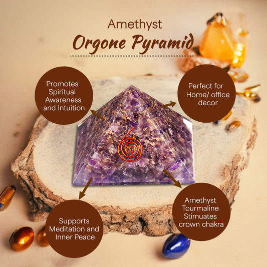Amethyst Orgone Crystal Stone Pyramid For Calmness