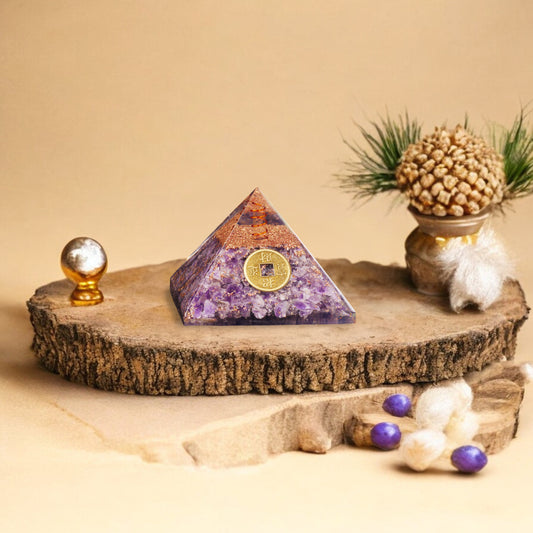 Amethyst Feng Shui Coin Orgone Crystal Pyramid