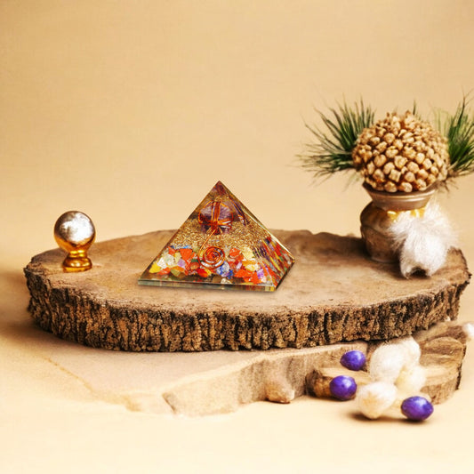 Mix Chakra Copper Coil Crystal Stone Pyramid