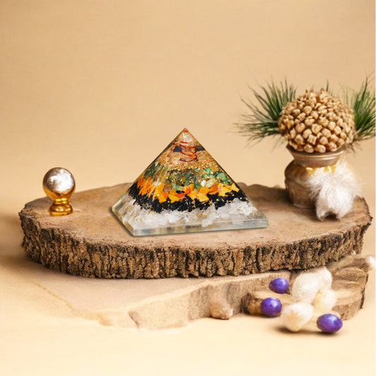 Yellow Aventurine and Black Tourmaline Orgone Crystal Pyramid