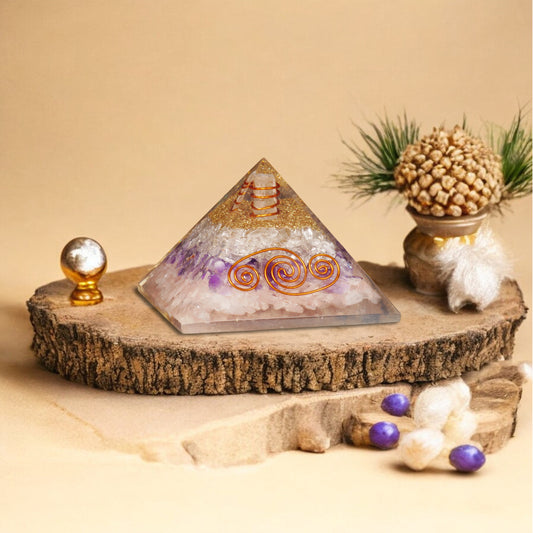 Amethyst and Rose Quartz Orgone Pyramid For Calmness