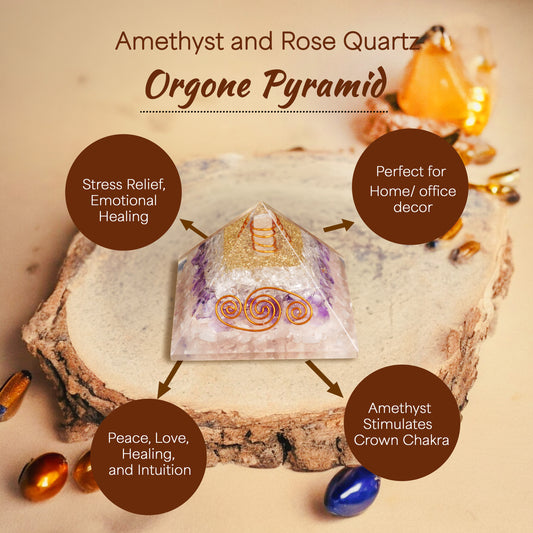 Amethyst and Rose Quartz Orgone Pyramid For Calmness