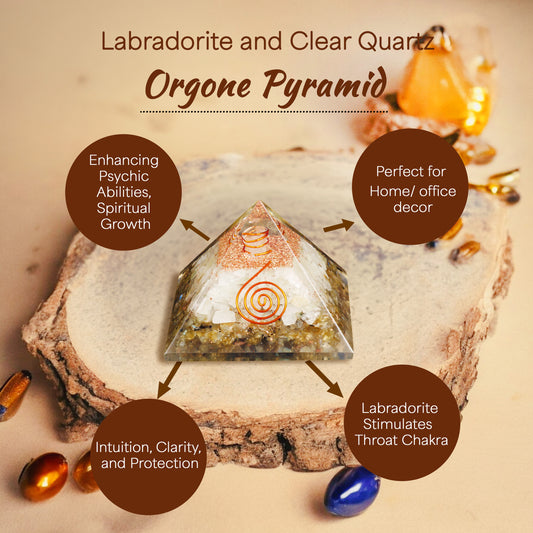 Labradorite and Clear Quartz Orgone Crystal Pyramid