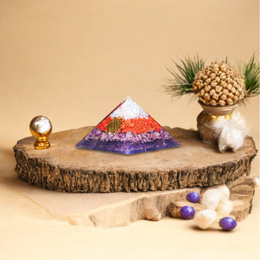 Amethyst, Red Jasper, and Opalite Orgone Pyramid